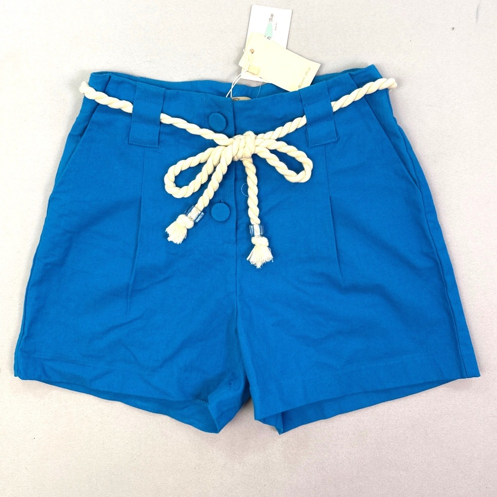 Elim Safari Cordao Blue High Waisted Rope Belt Shorts Womens Size M NEW